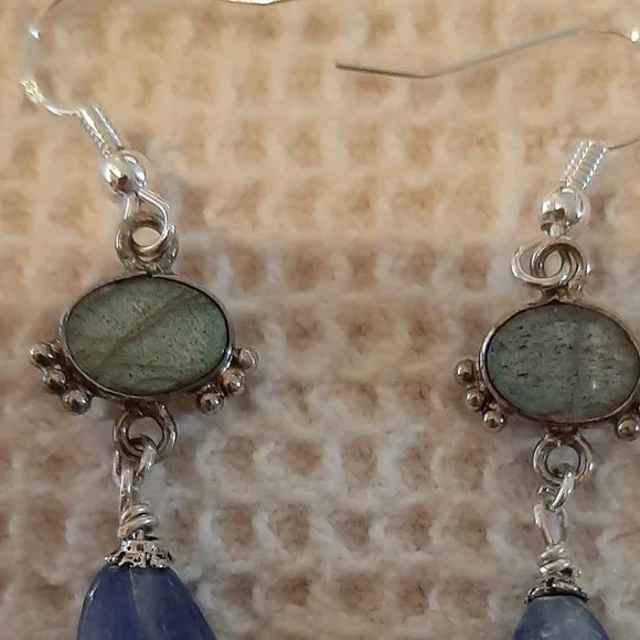 Kyanite and Moonstone Drop Earrings - Picture 2 of 3